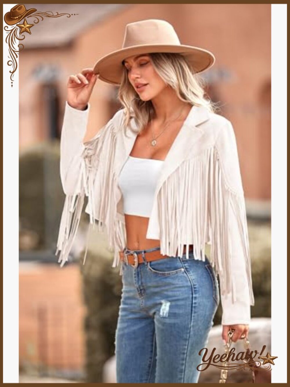 Fringe Faux Suede Leather Cropped Motorcycle Jacket Coat - Picture 5 of 7